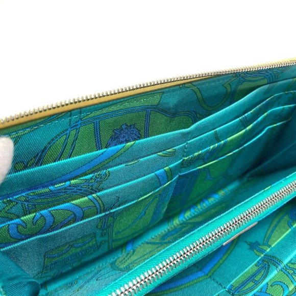 Authentic HERMES Azap Long Silk-In Zip Around Long Wallet Leather yellow/Green - Picture 11 of 15